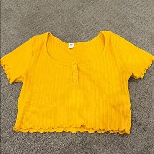 BP Yellow Ribbed Button Top
